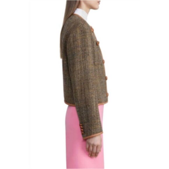 Lafayette 148 New York Highlands Leather Trim Wool Boucle Tweed Jacket Large - Picture 3 of 11